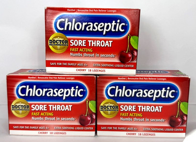 Chloraseptic Sore Throat Fast-Acting Numbing Lozenges,Cherry Flavor,18 Ct  -3 PK