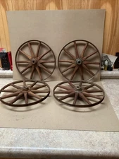 4 Vintage Wood Spoke Metal Hub & Rim Baby Carriage Buggy Wheels Nice Patina!