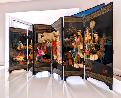 WUNDERSCHÖN!! CHINESISCHE MINIATUR KLAPPLEINWAND: ''DIE ZWÖLF SCHÖNHEITEN VON JIN-LING''