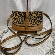 Patricia Nash Leather & Calf Hair Leopard Print Crossbody Clutch Bag Purse