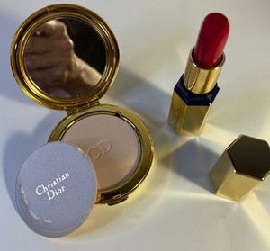 Rare Christian Dior Golden Duo lipstick and powder-Vintage 80's