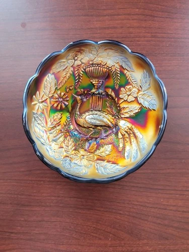 Nice Purple Northwood Carnival Glass Peacock & Urn Sauce Bowl