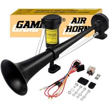 150DB Chrome Zinc Car Air Horn Kit with Compressor for 12V Vehicles - Black
