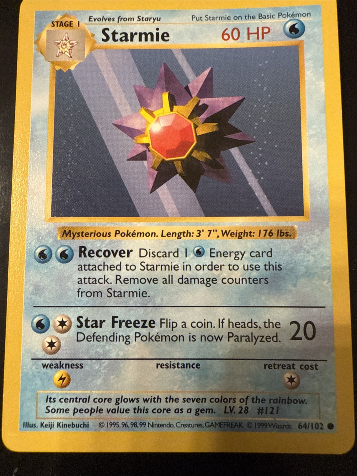 Pokémon Card 1999 Base Set Starmie  Shadowless  64/102 NM-M