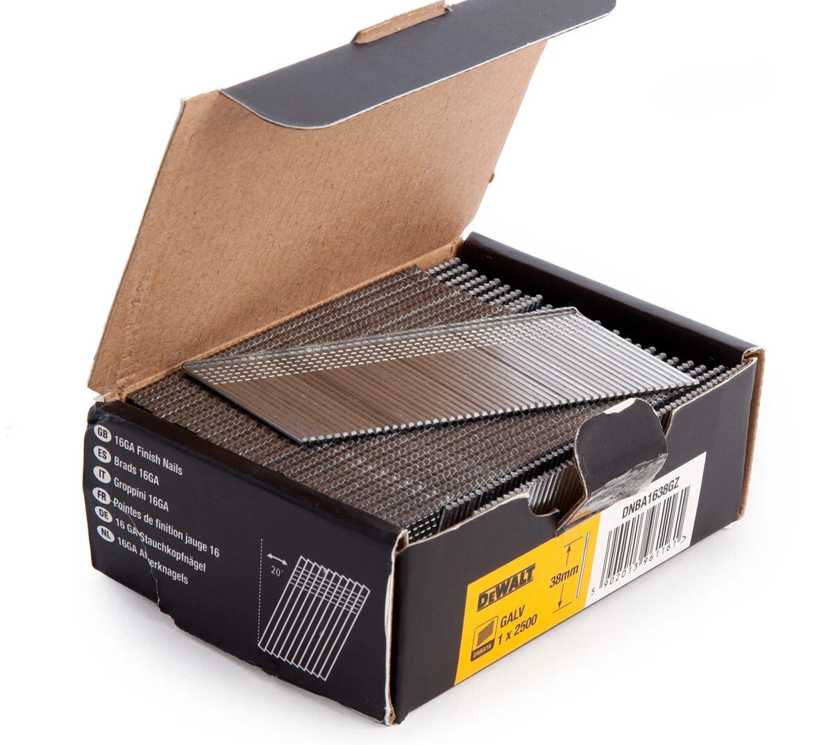 DEWALT DNBA1638GZ 16 Gauge Galvanised 20° Finish Nails 38mm (Pack 2500) DEWDNBA - Image 2