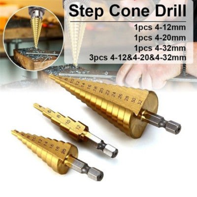 Large HSS Steel Step Cone Drill Titanium Bit Set Hole Cutter 4-12/20/32mm H-lk