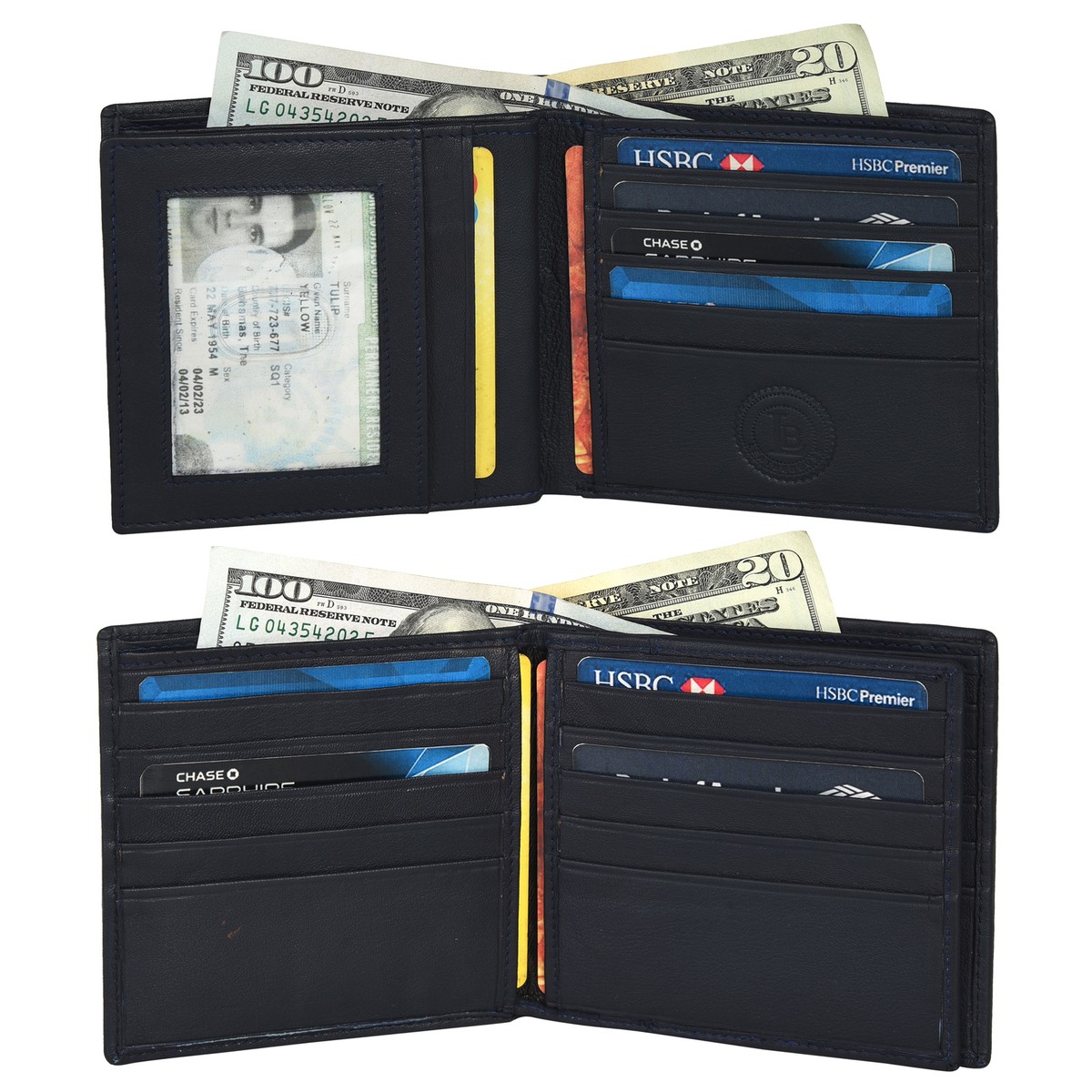 Leatherboss Genuine Leather Men Hipster RFID Protected Bifold