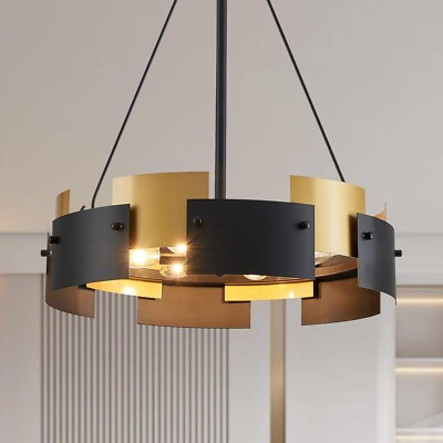 XINGQI Modern Chandelier Black and Gold Light Fixture Glass Drum 6 Lights 1178