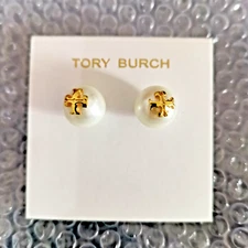 Authentic Tory Burch white pearl stud earrings