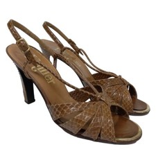 I. MILLER 8 Sandals Heels Brown Snakeskin Vtg 70s Strappy