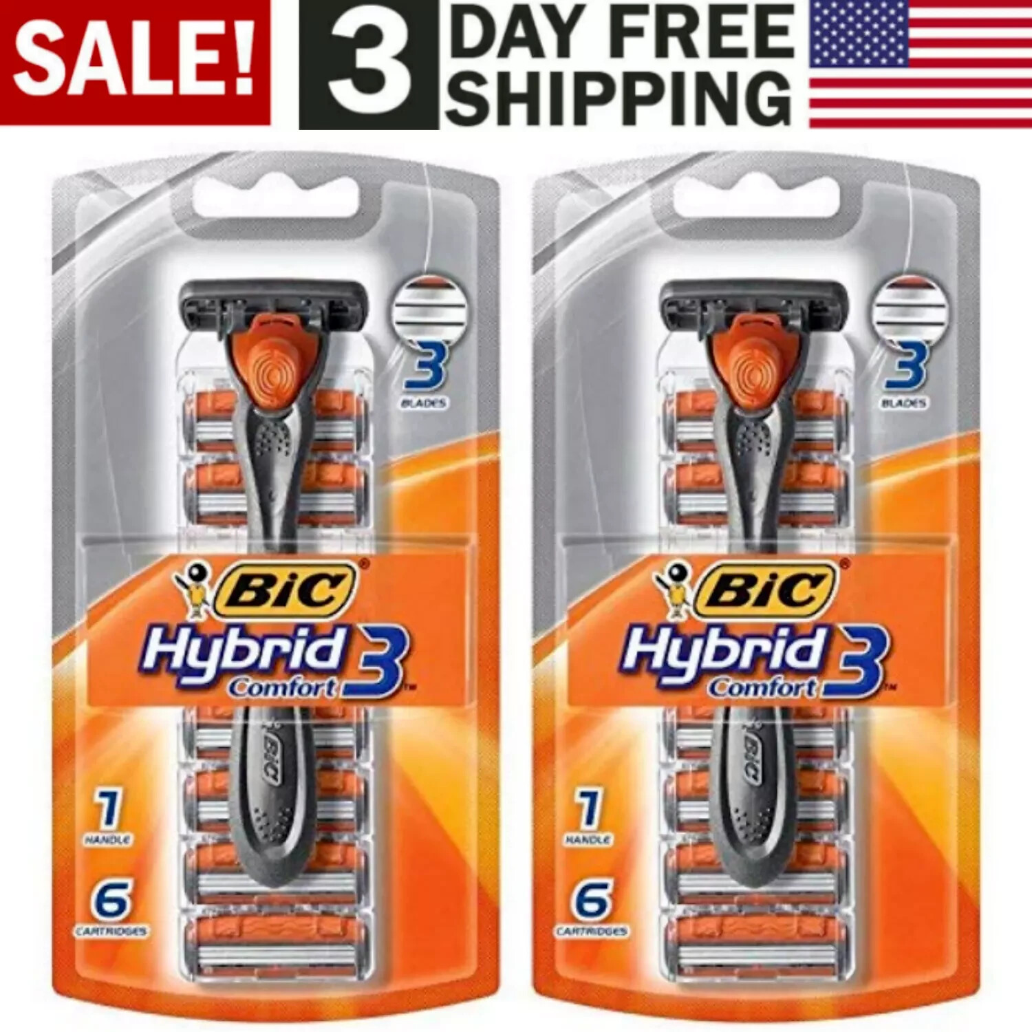 3 TOUGH BLADE Triple Blade Razor 6 Cartridges Micro Tough Pivoting Head (2 PACK)