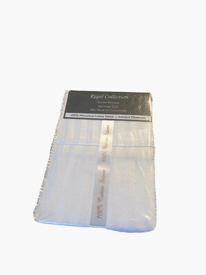 Regal Collection New NIP White 100% Cotton Sateen Pillowcases Striped Standard