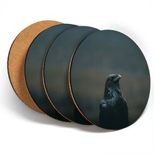 4 x Coasters  - Crow Blackbird Raver Black Bird  #44745