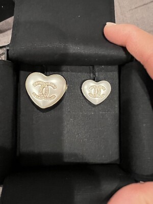 CHANEL Heart Shaped Set Of 2 Brooch Pin Crystal CC | eBay