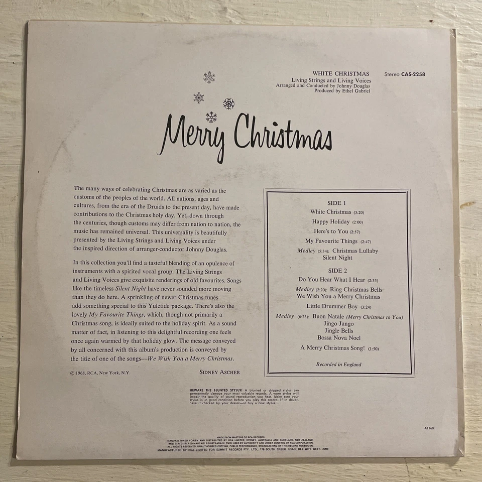 Living Strings & Voices White Christmas LP RCA Camden Australian OZ Press M-!!!! Foto 4 de 4