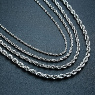 #ad Stainless Steel Twisted Rope Silver Chain Necklace Men Women 2 2.5 3 4 5 7 9 mm $6.67
