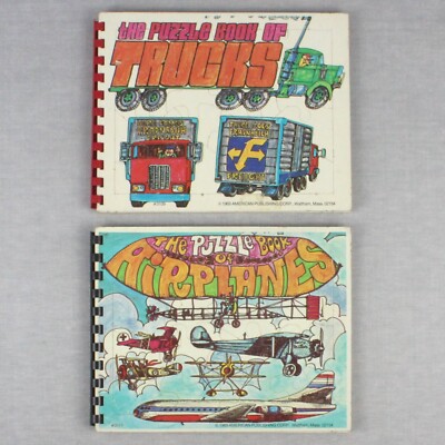 American Publishing 1969 Lot of 2 Puzzle Books Trucks and Airplanes Complete