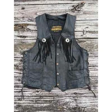 Pro-Rider Genuine Leather Fringed Vest with Harley Davidson Patch