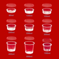 80~500ml💥Deli Takeaway Round Food Containers + Lids Clear PP Microwave Safe💥