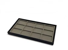 Black Stained Wood Pocket Watch Gray 12 Space Liner Display Stackable Tray