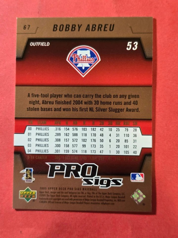 2005 Upper Deck Pro Sigs #67 Bobby Abreu, cd1 - Image 2 of 3