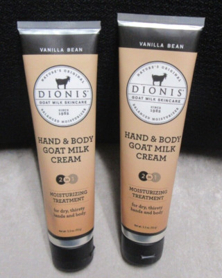 2 DIONIS  GOAT MILK HAND  AND BODY CREAM - VANILLA BEAN - 3.3 OZ each - NEW