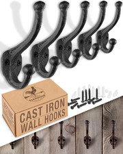 Rustic Cast Iron Coat Hooks 5 Pack Wall Mounted Farmhouse Decorative Wall H...
