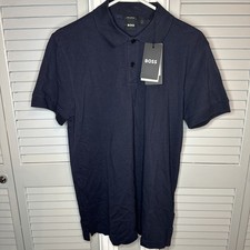 Boss Hugo Boss Men's Pima Cotton Polo Shirt Black Logo Short Sleeve Size M
