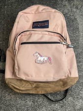 JanSport Right Pack Backpack Pink Suede Bottom Embroidered Unicorn Patch Cordura