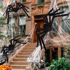 3 Pack Giant Spiders Halloween Decorations-10FT Giant Hairy Black Spider and 2 P