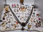 Vintage Gold And Silver Toned Costume Jewelry Necklaces, Rings, Earrings Lot #4