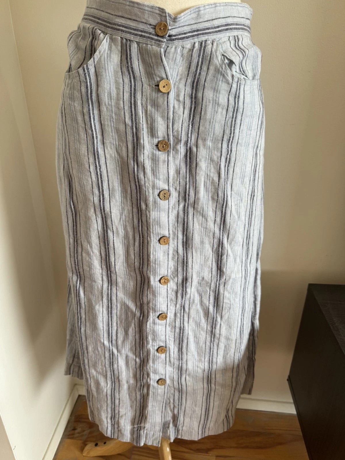 Faherty 100% Linen 100% Organic Cotton Skirt Blue White Striped Sz XSmall