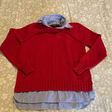Lauren Ralph Lauren women  s Red Knit Cotton Crewneck Pullover Sweater M