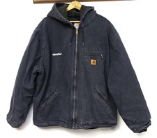 Carhartt J141 Men 3XL Black Cotton Sherpa Lined Zip Hood Bomber Coat Jacket