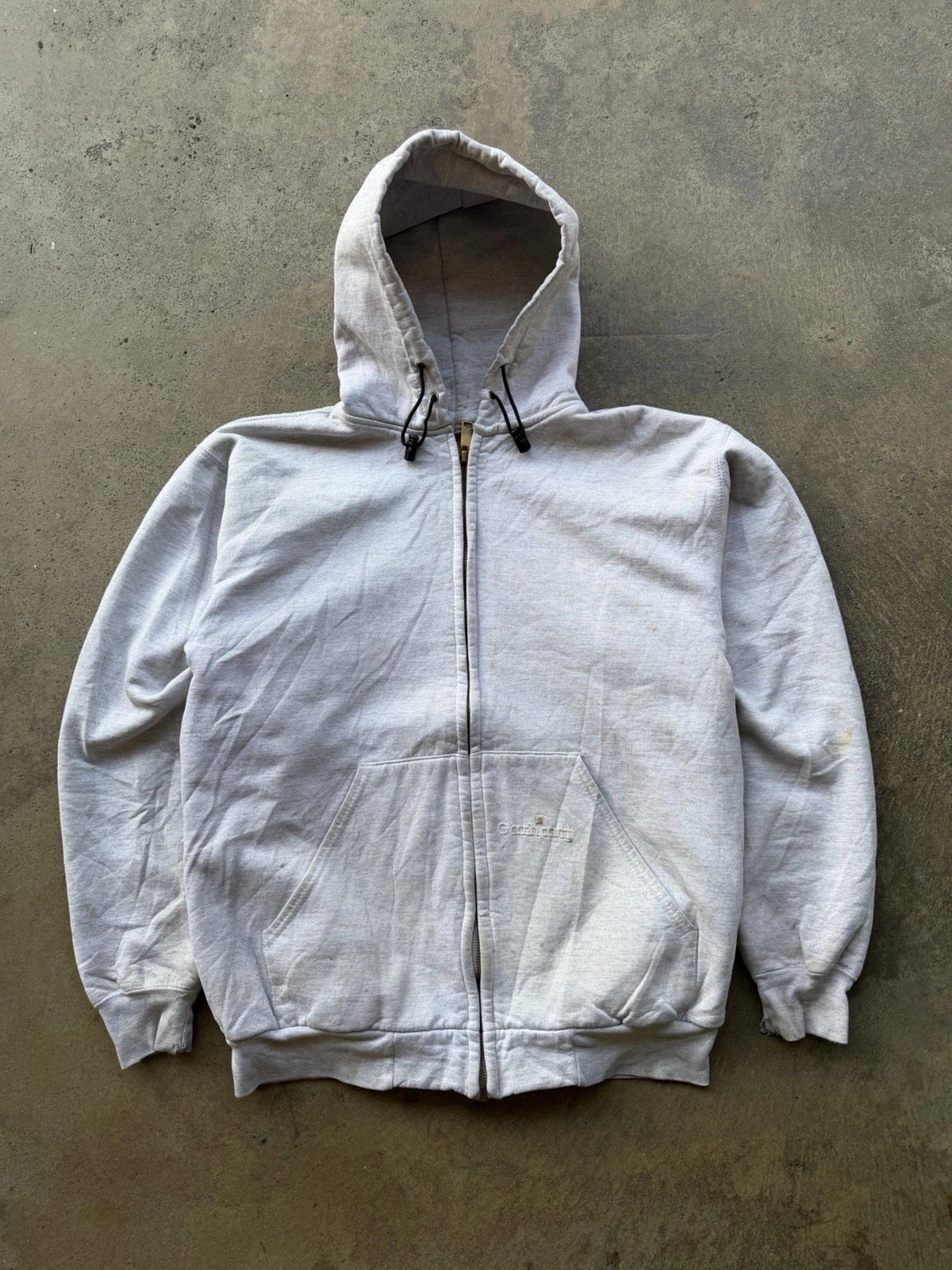 Vintage Size X-Large Carhartt Thermal Lined Distressed Grey Zip Up Hoodie