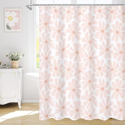 Blush Pink Daisy Floral Shower Curtain, Boho 72''W x 72''L (Pack of 1) Blushpink