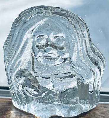 Vintage Crystal Paperweight Troll Figurine BF Norge Design Eda Krystall Norway
