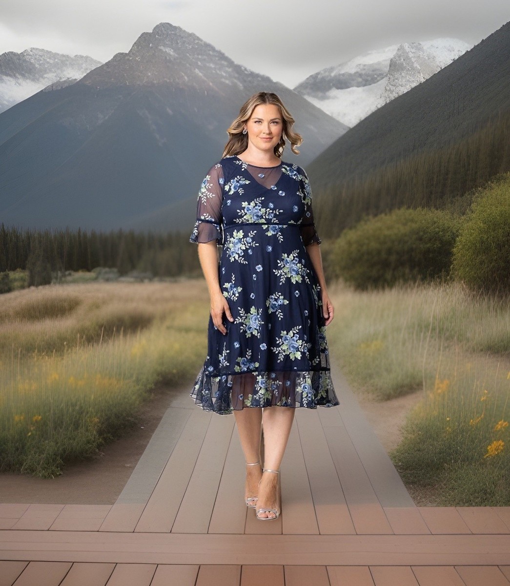 kiyonna wildflower embroidered dress Kiyonna Plus Size Wildflower Embroidered Floral Mesh Dress