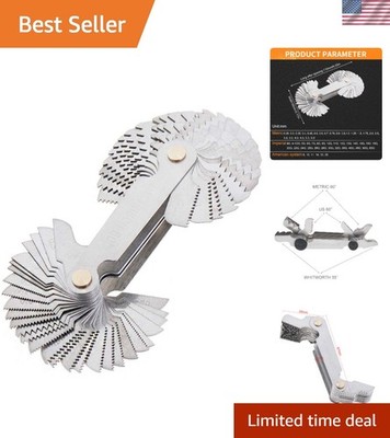 Stainless Steel Thread Gauge with Lock-Up: 55° & 60° Pitch for Accurate Cutting