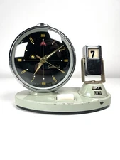 Orologio Sveglia Vintage Da Tavolo Calendario 1970s - Grigio - Funzionante