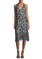 ALICE + OLIVIA Noreen Butterfly Guipere Lace V-Neck Halter Midi Dress, Size 0