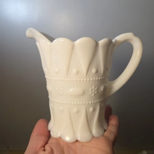Vintage Kemple Lace & Dewdrop Milk Glass Creamer Pitcher 1940-1960
