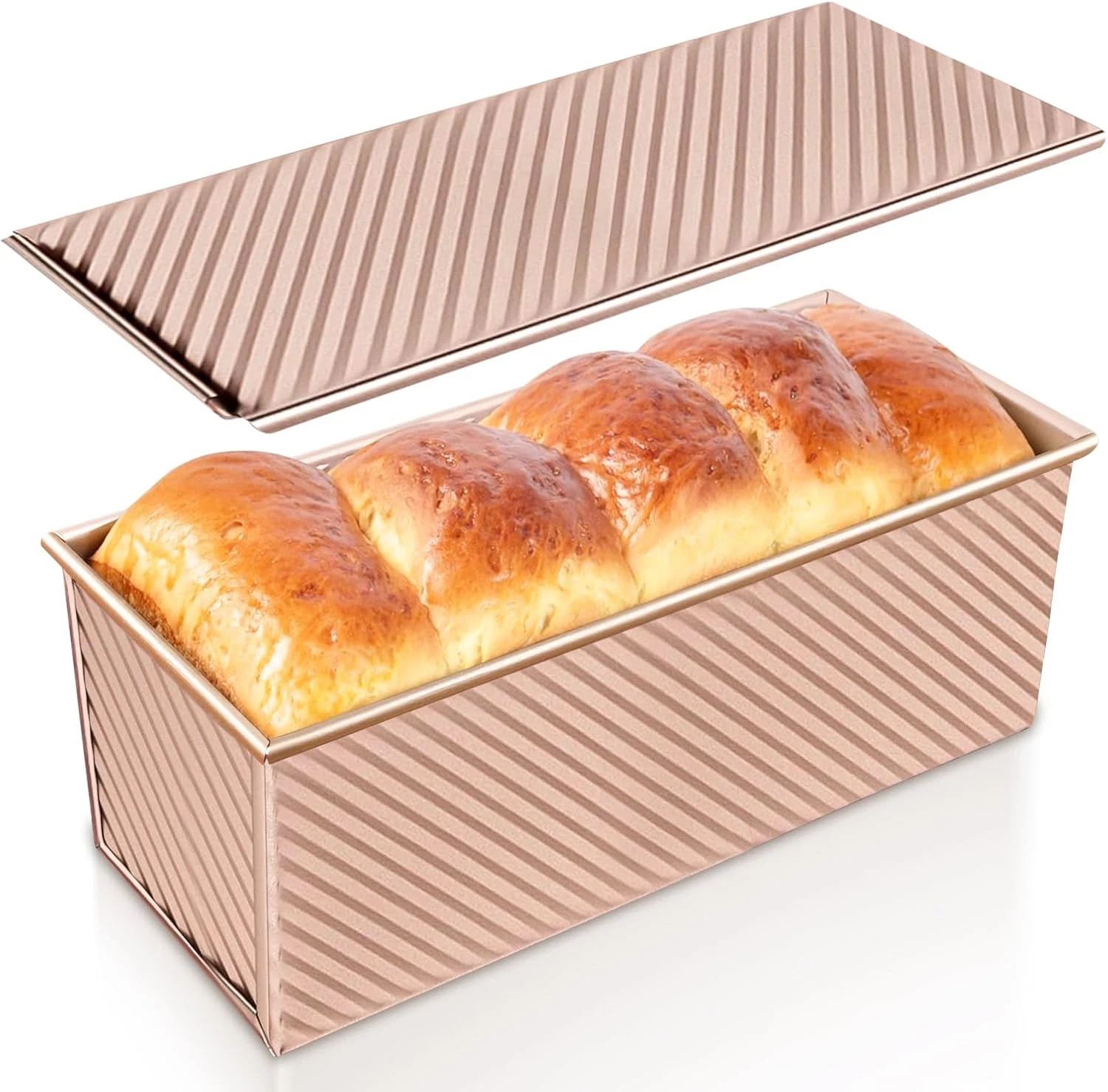 Pullman Loaf Pan with Lid, Non-Stick Carbon Steel Bread Pan for Homemade Sandwic
