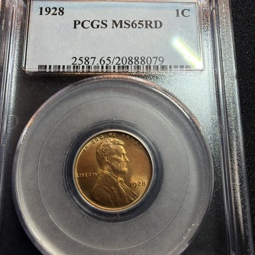 1928 Lincoln Wheat Penny Cent - PCGS MS65 RD BU VERY SHARP LOOKING ￼