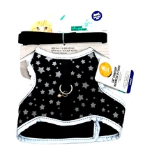 Cat Harness With Leash Black w Stars, and Reflective Outline Large 14-18 Girth