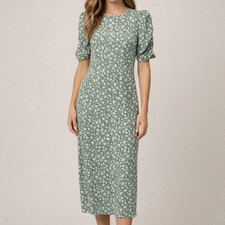 Free People Prairie Floral Rosie Knit Green Midi Dress Sz XS