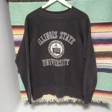 Vintage 50s Champion Sweatshirt Raglan Flocked Print Black XL USA Made