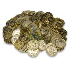 144 Plastic Novelty Fake Gold Coins for Play, Birthday Parties and Prizes
