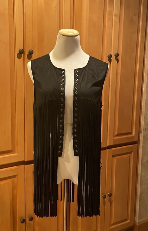 Black Faux Leather Vegan Vintage Vibe Fringe Vest M/L