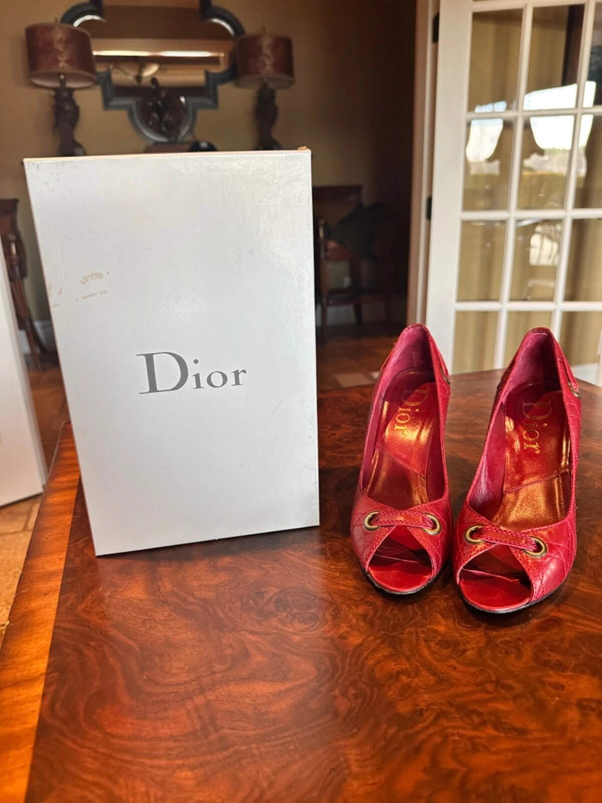 Escarpins peep toe Dior Cannage TAILLE 38 1/2 8 1/2 rouge excellent état